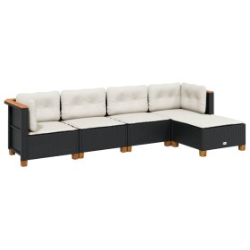 vidaXL 5-tlg. Garten-Sofagarnitur mit Kissen Schwarz Poly Rattan