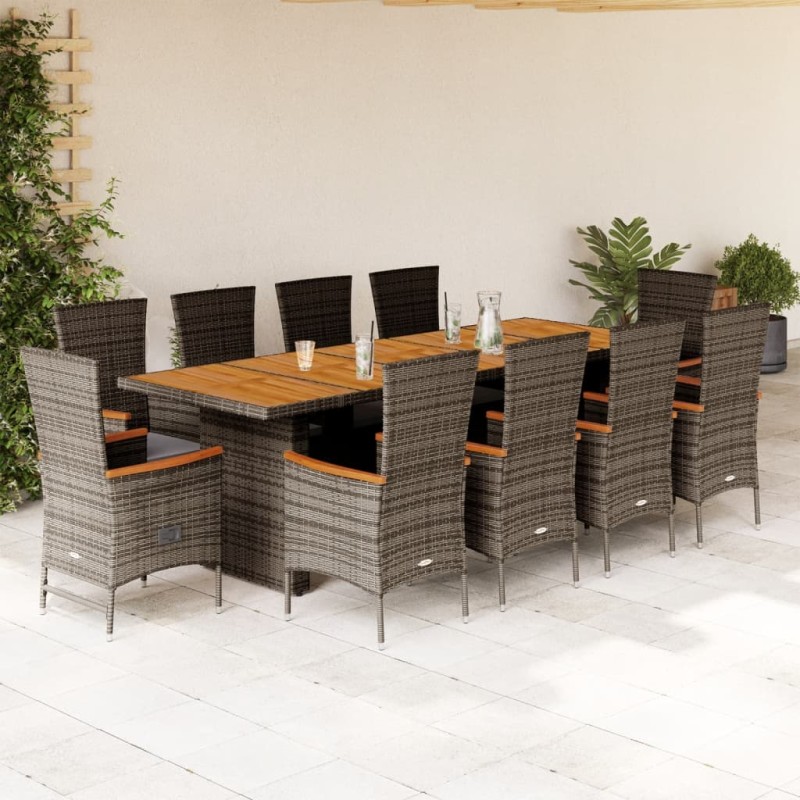 vidaXL 11-tlg. Garten-Essgruppe mit Kissen Grau Poly Rattan vidaXL 11-tlg. Garten-Essgruppe mit Kissen Grau Poly Rattan