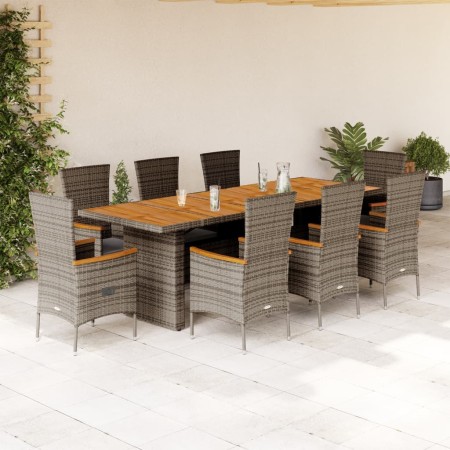 vidaXL 9-tlg. Garten-Essgruppe mit Kissen Grau Poly Rattan