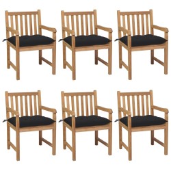 vidaXL Gartenstühle 6 Stk. mit Schwarzen Kissen Massivholz Teak