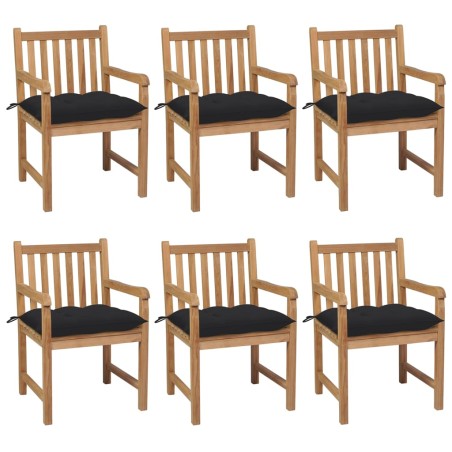 vidaXL Gartenstühle 6 Stk. mit Schwarzen Kissen Massivholz Teak