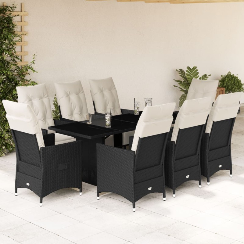 vidaXL 9-tlg. Garten-Essgruppe mit Kissen Schwarz Poly Rattan vidaXL 9-tlg. Garten-Essgruppe mit Kissen Schwarz Poly Rattan