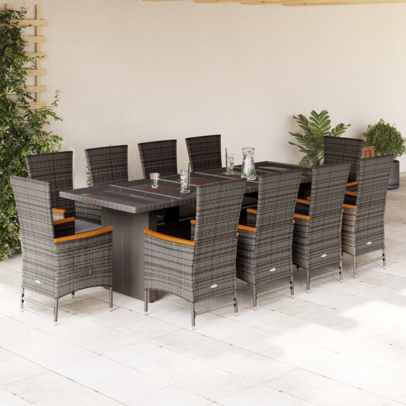 vidaXL 11-tlg. Garten-Essgruppe mit Kissen Grau Poly Rattan vidaXL 11-tlg. Garten-Essgruppe mit Kissen Grau Poly Rattan