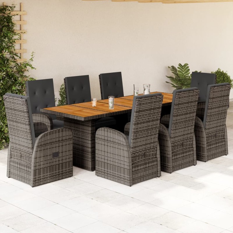 vidaXL 9-tlg. Garten-Essgruppe mit Kissen Grau Poly Rattan vidaXL 9-tlg. Garten-Essgruppe mit Kissen Grau Poly Rattan