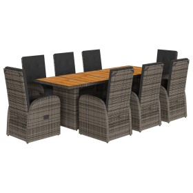 vidaXL 9-tlg. Garten-Essgruppe mit Kissen Grau Poly Rattan