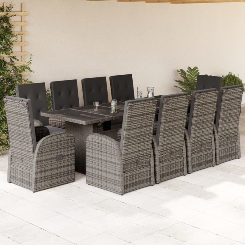 vidaXL 11-tlg. Garten-Essgruppe mit Kissen Grau Poly Rattan vidaXL 11-tlg. Garten-Essgruppe mit Kissen Grau Poly Rattan