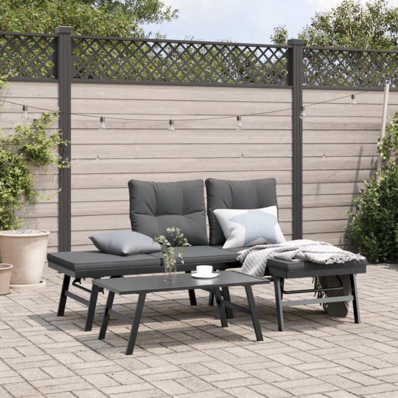vidaXL 3-tlg. Garten-Sitzgruppe mit Kissen Schwarz Stahl vidaXL 3-tlg. Garten-Sitzgruppe mit Kissen Schwarz Stahl