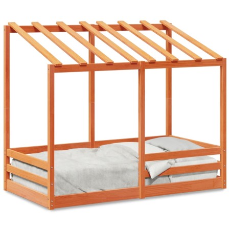 vidaXL Kinderbett mit Dach Wachsbraun 70x140 cm Massivholz Kiefer