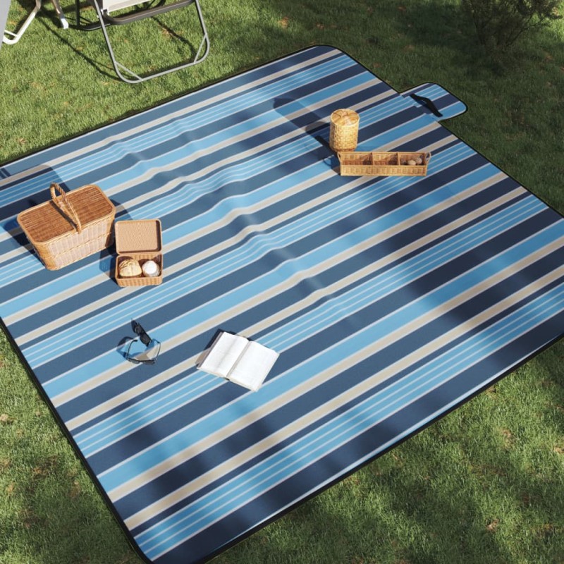 vidaXL Picknickdecke Faltbar Blau und Weiß Gestreift 200x200 cm Samt vidaXL Picknickdecke Faltbar Blau und Weiß Gestreift 200x200 cm Samt
