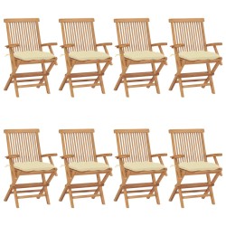 vidaXL Gartenstühle mit Cremeweißen Kissen 8 Stk. Massivholz Teak