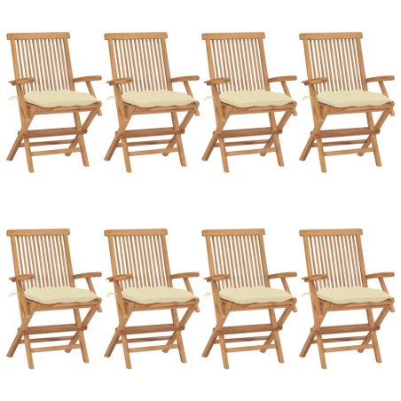 vidaXL Gartenstühle mit Cremeweißen Kissen 8 Stk. Massivholz Teak