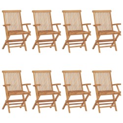 vidaXL Gartenstühle mit Cremeweißen Kissen 8 Stk. Massivholz Teak