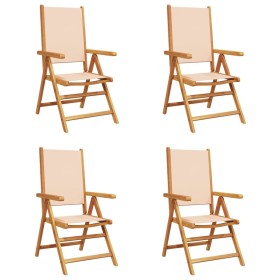 vidaXL Gartenstühle Verstellbar 4 Stk. Beige Stoff und Massivholz