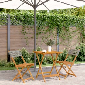 vidaXL 3-tlg. Bistro-Set Grau Poly Rattan und Massivholz
