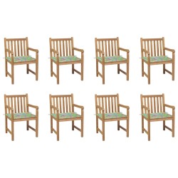 vidaXL Gartenstühle 8 Stk. mit Blattmuster-Kissen Massivholz Teak