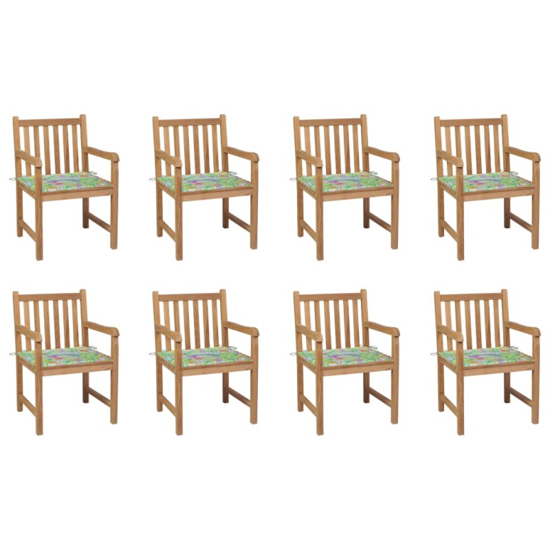 vidaXL Gartenstühle 8 Stk. mit Blattmuster-Kissen Massivholz Teak vidaXL Gartenstühle 8 Stk. mit Blattmuster-Kissen Massivholz Teak