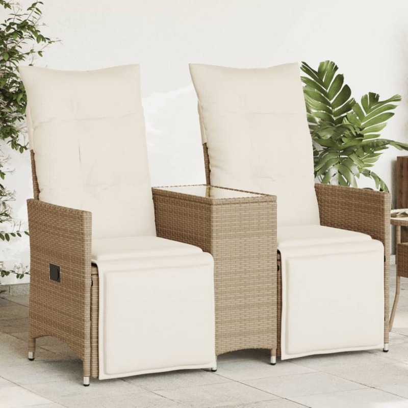 vidaXL Gartensofa 2-Sitzer Verstellbar mit Tisch Beige Poly Rattan vidaXL Gartensofa 2-Sitzer Verstellbar mit Tisch Beige Poly Rattan
