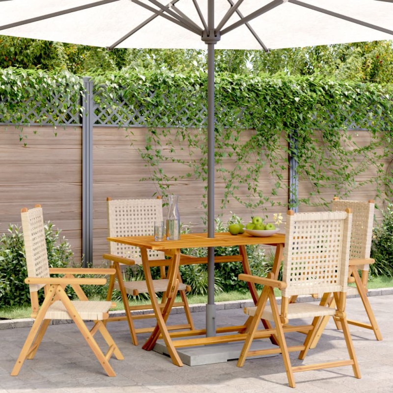 vidaXL Gartenstuhl Verstellbar 4 Stk. Beige Poly Rattan Massivholz vidaXL Gartenstuhl Verstellbar 4 Stk. Beige Poly Rattan Massivholz
