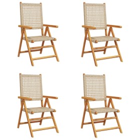 vidaXL Gartenstuhl Verstellbar 4 Stk. Beige Poly Rattan Massivholz