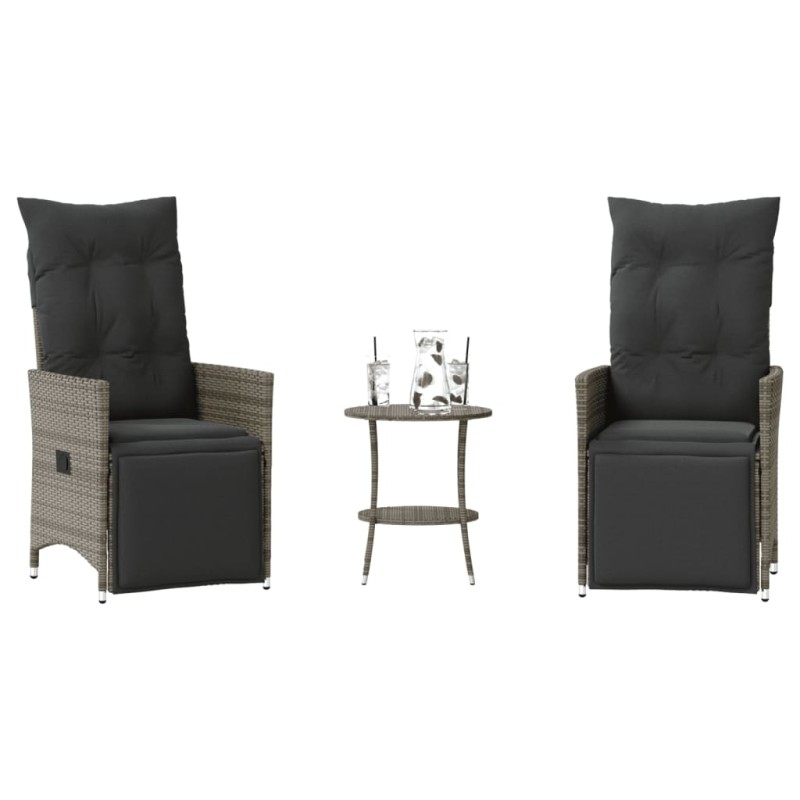 vidaXL 3-tlg. Bistro-Set mit Kissen Grau Poly Rattan vidaXL 3-tlg. Bistro-Set mit Kissen Grau Poly Rattan