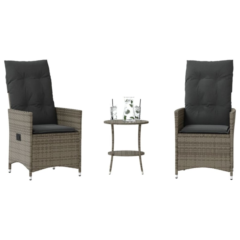 vidaXL 3-tlg. Bistro-Set mit Kissen Grau Poly Rattan vidaXL 3-tlg. Bistro-Set mit Kissen Grau Poly Rattan