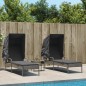 vidaXL Sonnenliegen 2 Stk. mit Dach und Tisch Grau Poly Rattan vidaXL Sonnenliegen 2 Stk. mit Dach und Tisch Grau Poly Rattan