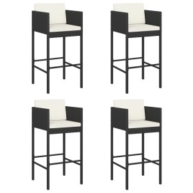 vidaXL Barhocker 4 Stk. mit Kissen Schwarz Poly Rattan