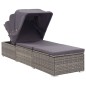 vidaXL Sonnenliege mit Sonnenschutz und Auflagen Poly Rattan Grau vidaXL Sonnenliege mit Sonnenschutz und Auflagen Poly Rattan Grau