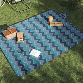 vidaXL Picknickdecke Faltbar Blau Wellenmuster 200x150 cm Samt