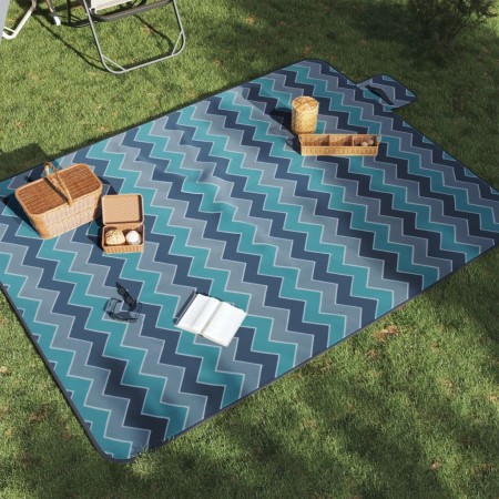vidaXL Picknickdecke Faltbar Blau Wellenmuster 200x150 cm Samt