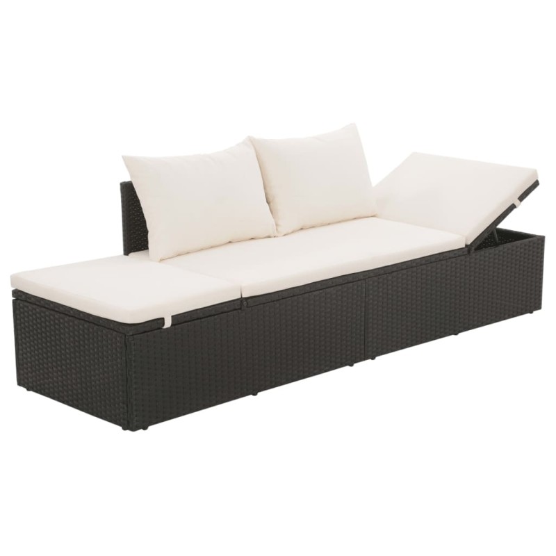 vidaXL Outdoor-Lounge-Bett mit Polster & Kissen Poly Rattan Schwarz vidaXL Outdoor-Lounge-Bett mit Polster & Kissen Poly Rattan Schwarz