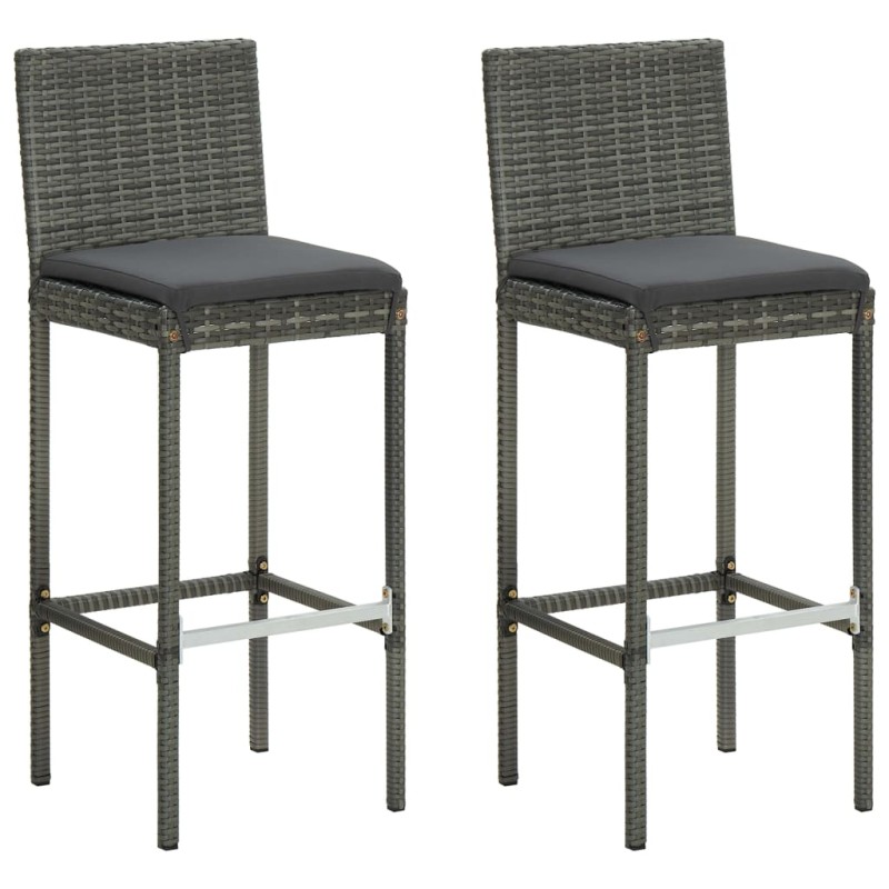 vidaXL Garten-Barhocker mit Kissen 2 Stk. Grau Poly Rattan vidaXL Garten-Barhocker mit Kissen 2 Stk. Grau Poly Rattan