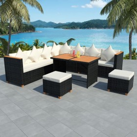 vidaXL 7-tlg. Garten-Lounge-Set mit Auflagen Poly Rattan Schwarz