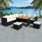 vidaXL 7-tlg. Garten-Lounge-Set mit Auflagen Poly Rattan Schwarz vidaXL 7-tlg. Garten-Lounge-Set mit Auflagen Poly Rattan Schwarz