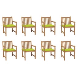 Gartenstühle 8 Stk. mit Hellgrünen Kissen Massivholz Teak