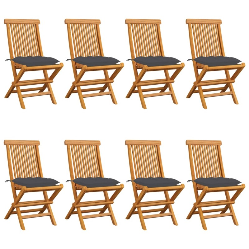 Gartenstühle mit Anthrazit Kissen 8 Stk. Massivholz Teak Gartenstühle mit Anthrazit Kissen 8 Stk. Massivholz Teak