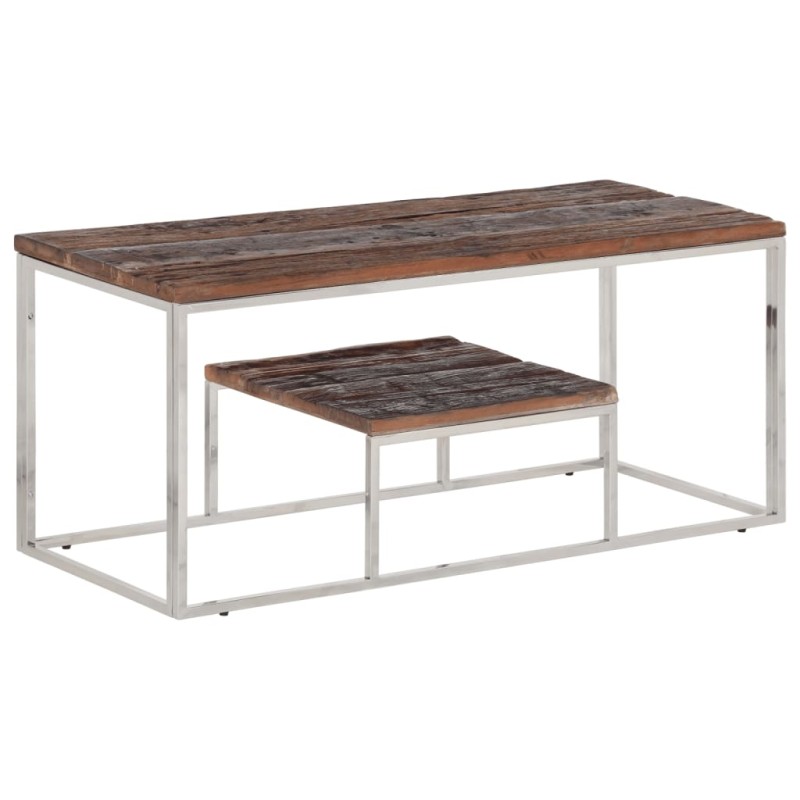 vidaXL Couchtisch Silbern Edelstahl und Massive Holzschwellen vidaXL Couchtisch Silbern Edelstahl und Massive Holzschwellen