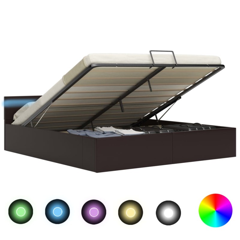 vidaXL Bett mit Bettkasten Hydraulisch LED Grau Kunstleder 180x200 cm vidaXL Bett mit Bettkasten Hydraulisch LED Grau Kunstleder 180x200 cm