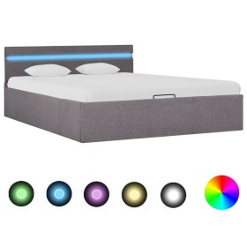 vidaXL Bett mit Bettkasten Hydraulisch mit LED Taupe Stoff 120x200 cm 