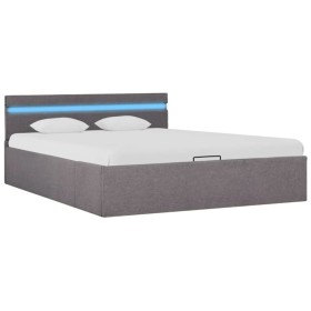 vidaXL Bett mit Bettkasten Hydraulisch mit LED Taupe Stoff 120x200 cm 