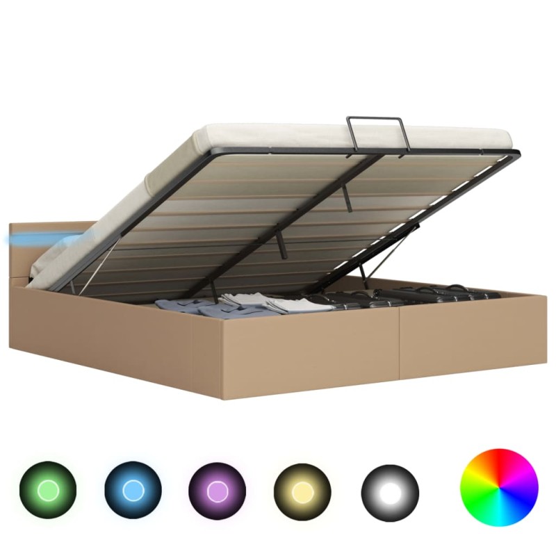 vidaXL Stauraumbett mit LED Cappuccino-Braun Kunstleder 160×200cm vidaXL Stauraumbett mit LED Cappuccino-Braun Kunstleder 160×200cm