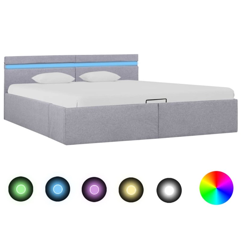 vidaXL Bett mit Bettkasten Hydraulisch LED Hellgrau Stoff 180x200 cm vidaXL Bett mit Bettkasten Hydraulisch LED Hellgrau Stoff 180x200 cm