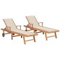 Sonnenliegen 2 Stk. mit Creme Auflagen Massivholz Teak Sonnenliegen 2 Stk. mit Creme Auflagen Massivholz Teak