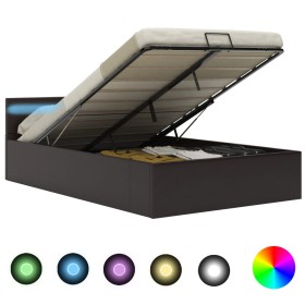 vidaXL Bett mit Bettkasten Hydraulisch LED Grau Kunstleder 140x200 cm 