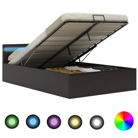 vidaXL Bett mit Bettkasten Hydraulisch LED Grau Kunstleder 140x200 cm 