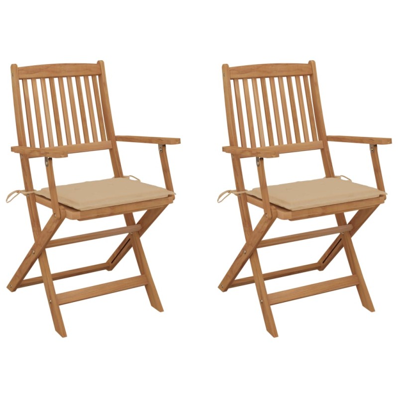 vidaXL Klappbare Gartenstühle 2 Stk. mit Kissen Massivholz Akazie vidaXL Klappbare Gartenstühle 2 Stk. mit Kissen Massivholz Akazie