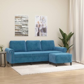vidaXL 3-Sitzer-Sofa mit Hocker Blau 180 cm Samt