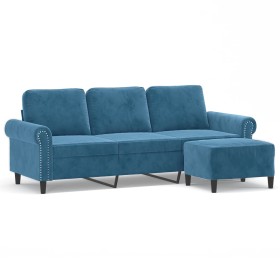 vidaXL 3-Sitzer-Sofa mit Hocker Blau 180 cm Samt