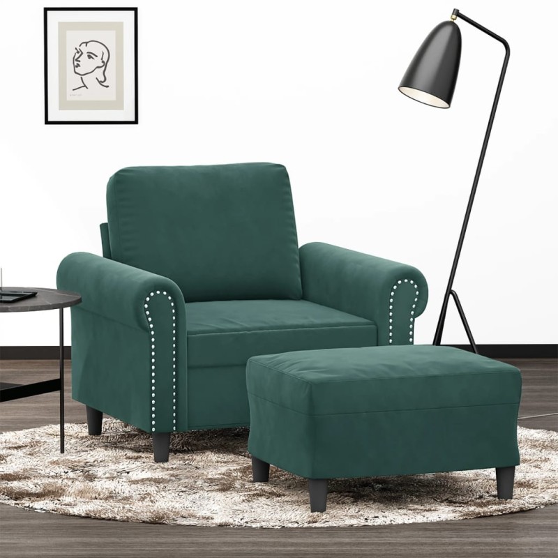 vidaXL Sessel mit Hocker Dunkelgrün 60 cm Samt vidaXL Sessel mit Hocker Dunkelgrün 60 cm Samt