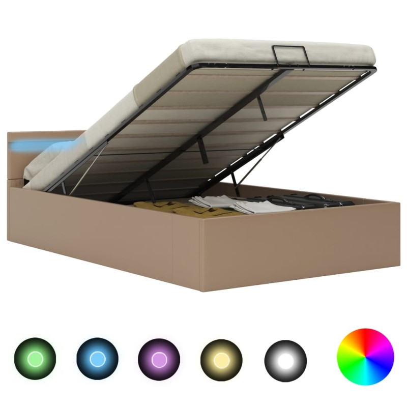 vidaXL Stauraumbett mit LED Cappuccino-Braun Kunstleder 120×200cm vidaXL Stauraumbett mit LED Cappuccino-Braun Kunstleder 120×200cm